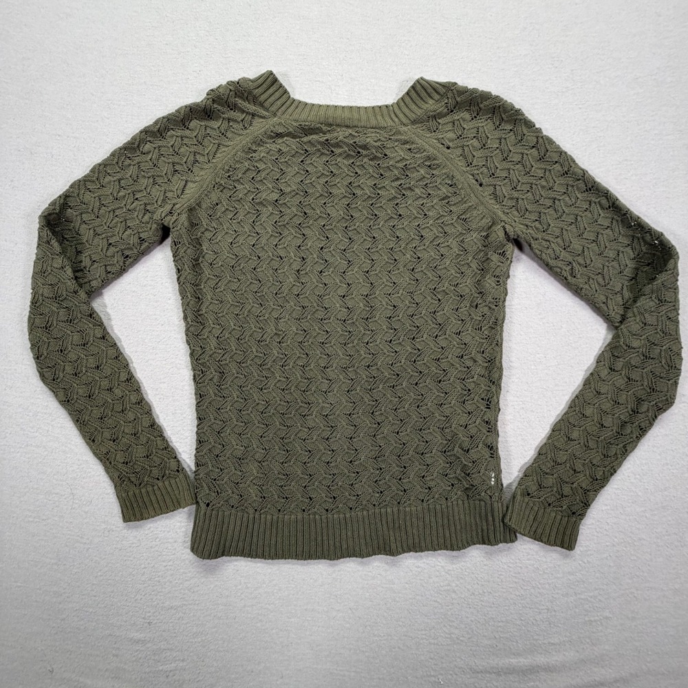 Ann Taylor Loft Sweater Womens Small Good Olive Green Open Knit Chevron - Picture 6 of 7